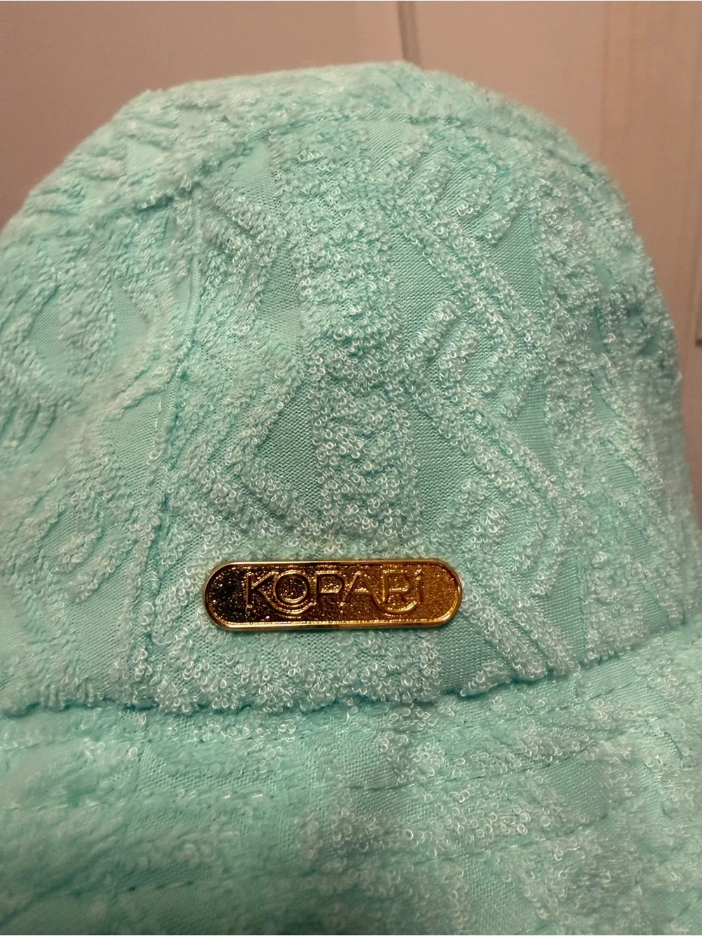 Kopari teal blue terrycloth bucket sun hat with logo NEW  Non smoking home